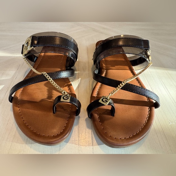GBG Los Angeles Shoes - GBG by Guess- Leavi Chain Slide Sandals - Black/Gold/Brown - Size 7.5